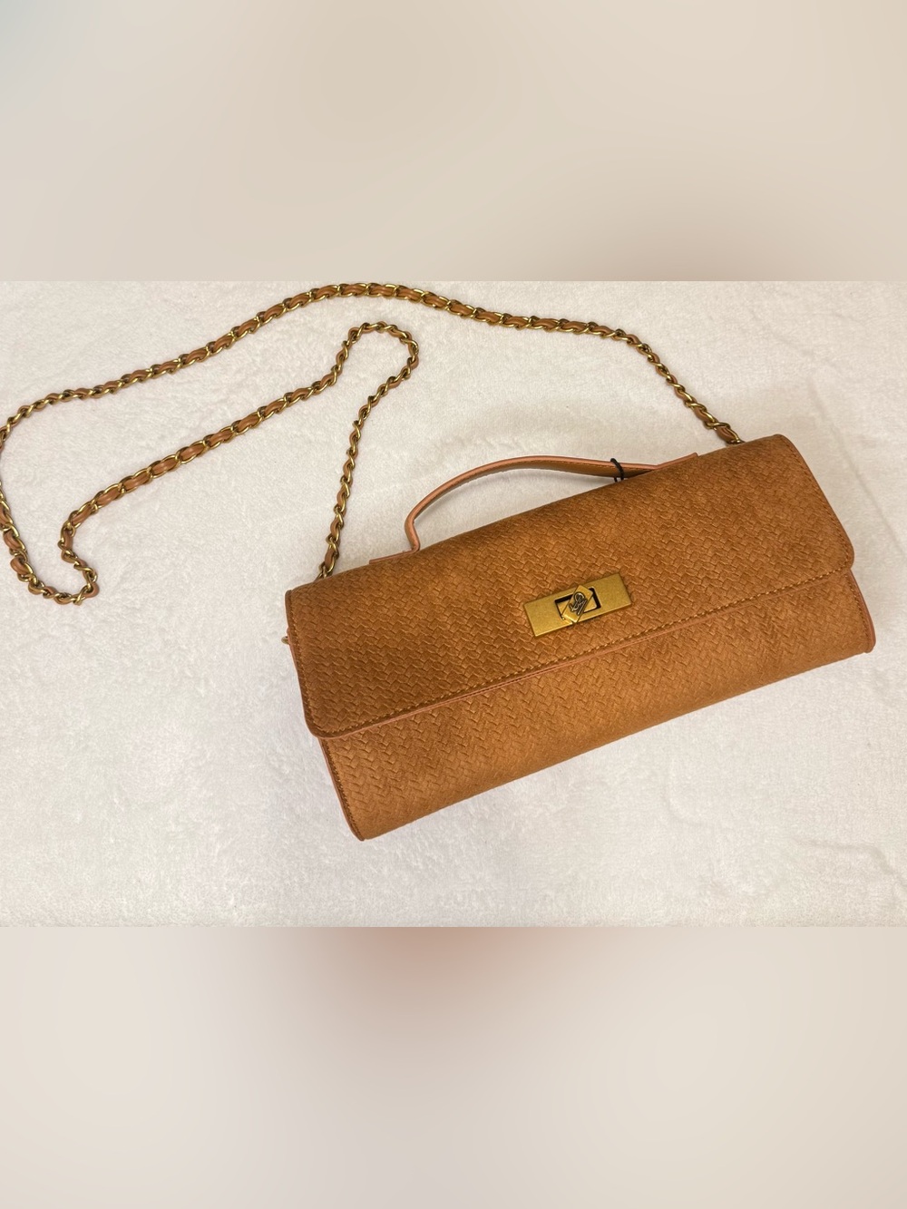 Steve Madden Tan Woven Shoulder Bag with Gold Chain
